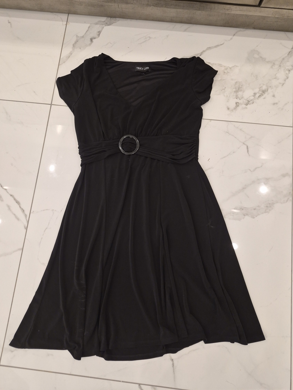 Women's Black Short-Sleeve Fit-and-Flare Mini Dress